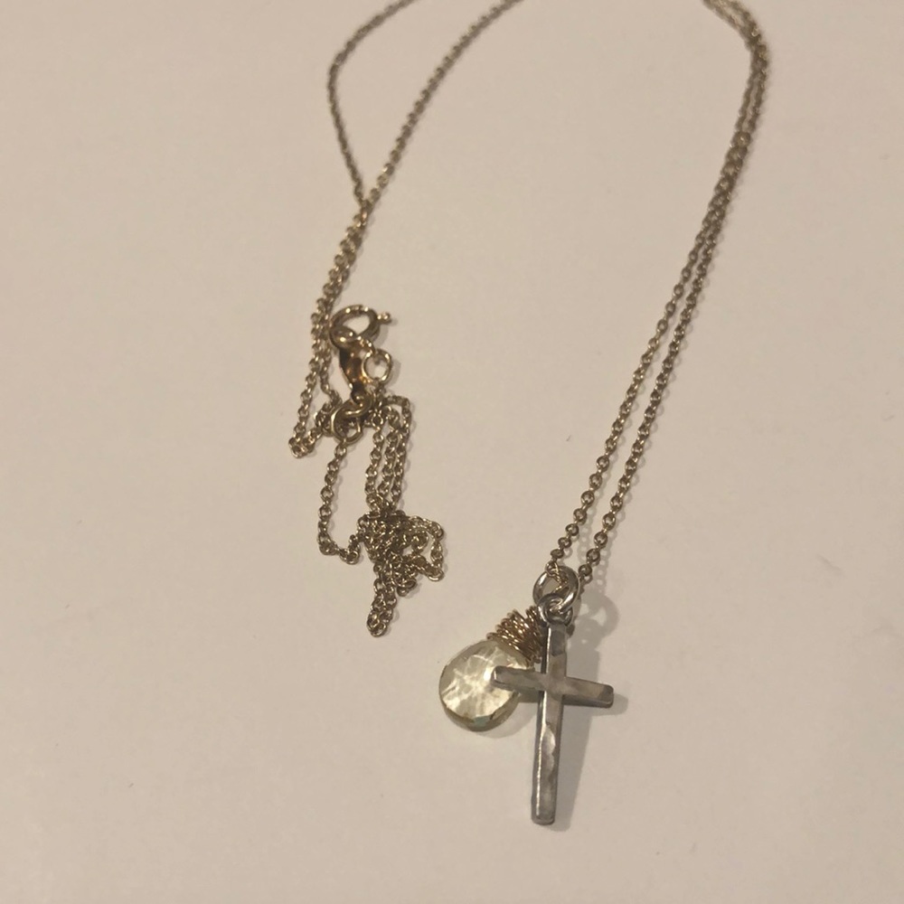 Cross and gem necklace 24k
